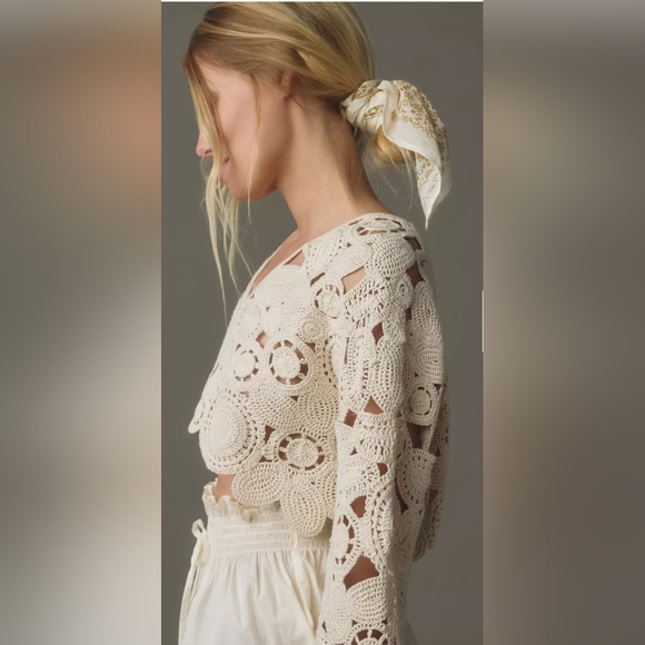 Anthropologie Patterned Crochet Shrug Top - Picture 4 of 15